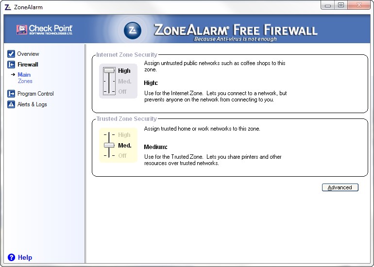 ZoneAlarm Firewall settings